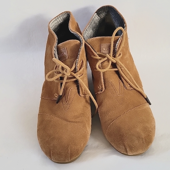 TOMS Tab Suede Lace-Up Wedge Boot Bootie Size 11 - Picture 6 of 14